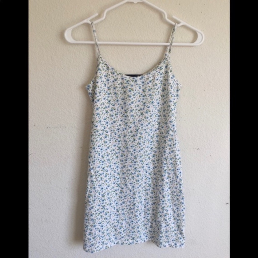 Brandy Melville White and Blue Floral Kyran Dress